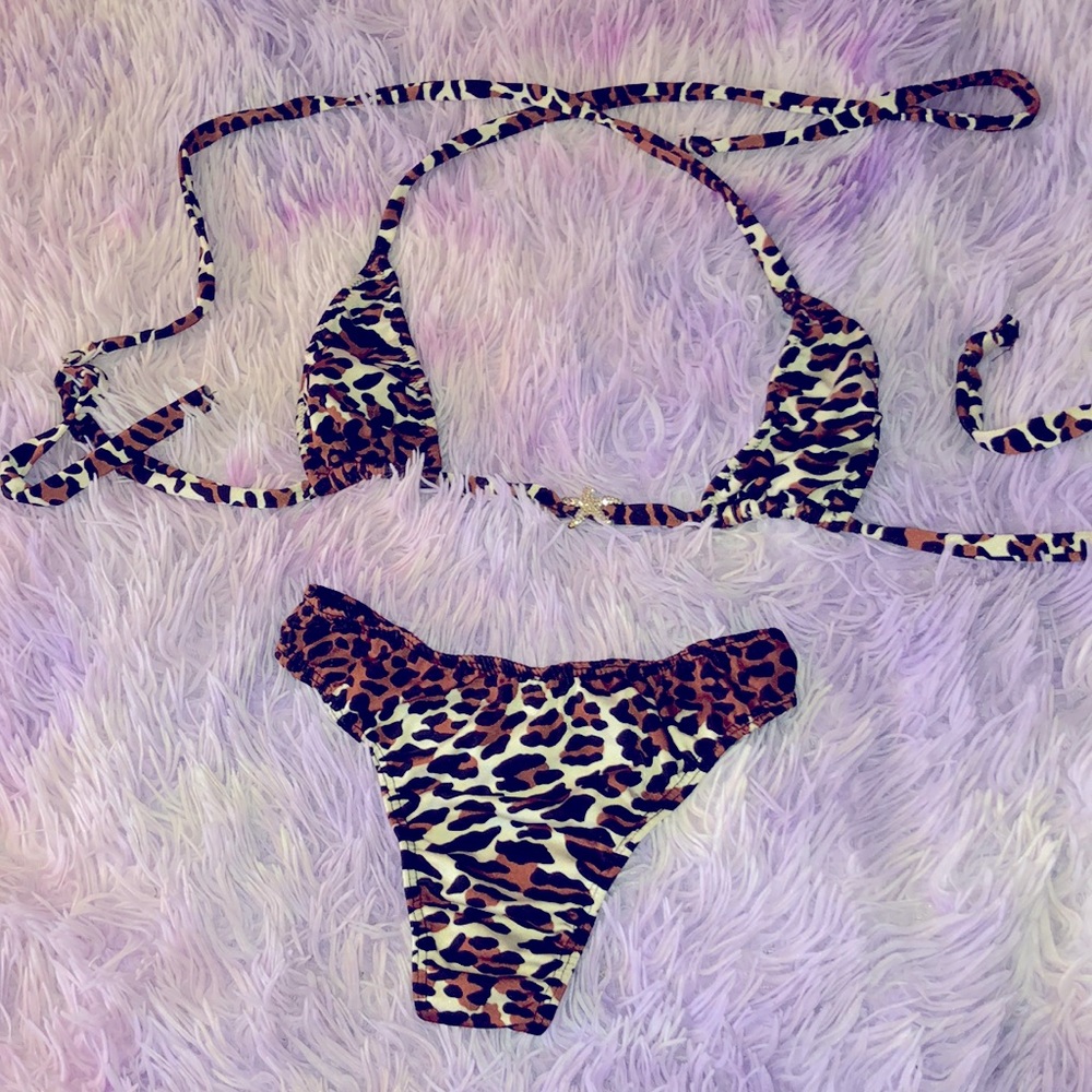 Cheetah print thong two piece bikini ONE SIZE FITS ALL starfish charm on the top
